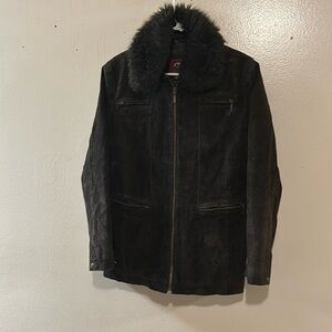 Marc Mattis 100%  Dark brown Leather Jacket with Fur M